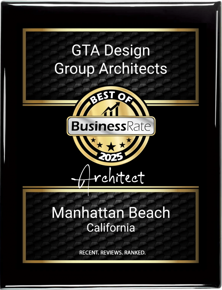 Best of BusinessRate 2025 Architect award plaque for GTA Design Group Architects, Manhattan Beach